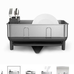 simplehuman Steel Frame Dish Rack with Wine Glass Holder Attachment like new